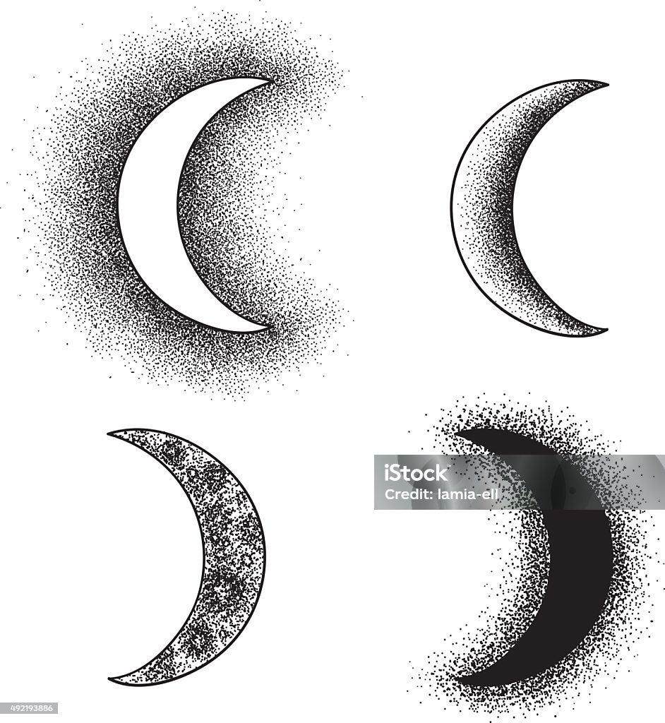 Hand drawn moon phases silhouettes Black and white hand drawn moon phases set Moon stock vector