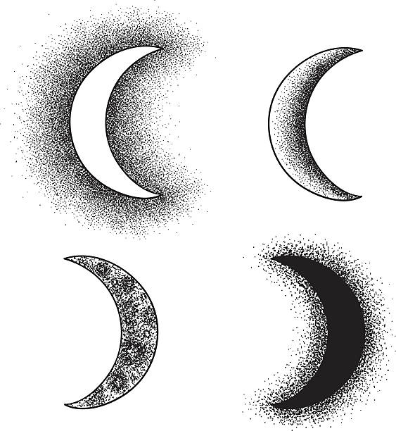 Hand drawn moon phases silhouettes Black and white hand drawn moon phases set moon drawings stock illustrations