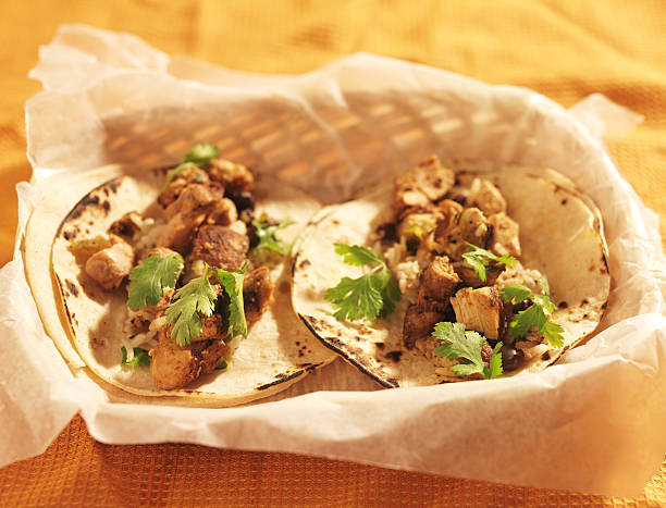 authentic mexican chicken tacos in basket