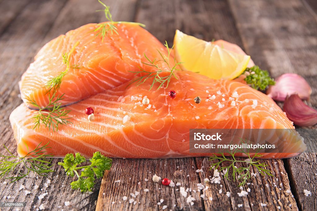 raw salmon fillet Salmon - Seafood Stock Photo