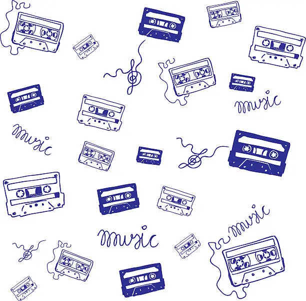 Vector illustration of Audio Cassettes Doodles