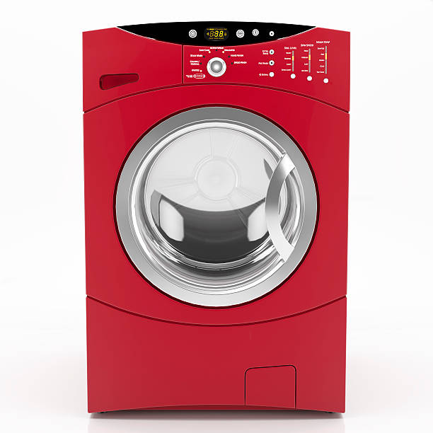 lavadora de renderizado 3d aislada roja - automatics fotografías e imágenes de stock