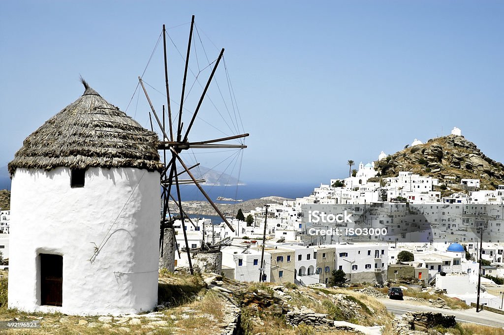 The small town of Chora, Ios island, Cyclades, Panoramic view of the small town of Chora, Ios island, Cyclades, Greece Aegean Sea Stock Photo