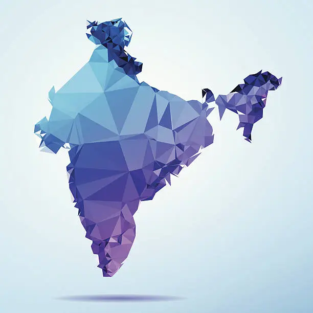 Vector illustration of India Polygon Triangle Map Blue