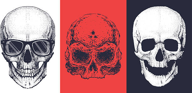 trzy różne skulls - death bed illustration and painting engraving stock illustrations