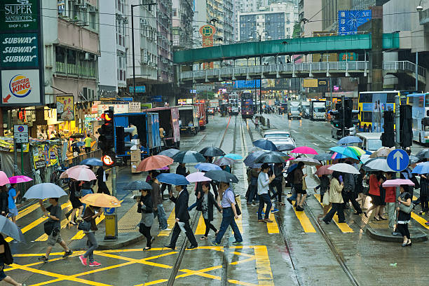 istock Busy Street in Hong Kong on Rainy Day 492201939