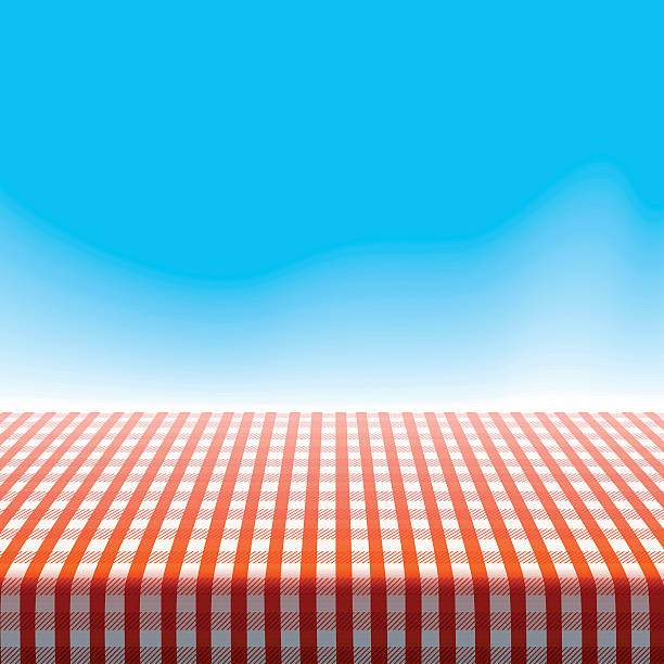vektor-picknick-tisch auf blauen himmel. - picnic checked tablecloth pattern stock-grafiken, -clipart, -cartoons und -symbole