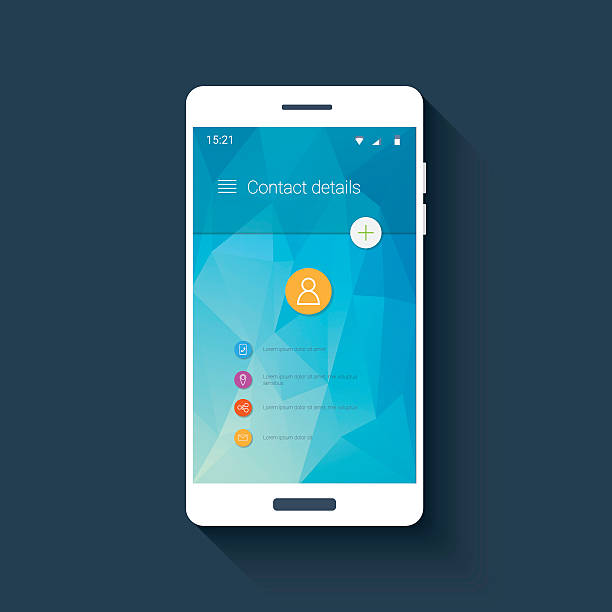 Mobile ui template with contact menu icon set on colorful vector art illustration