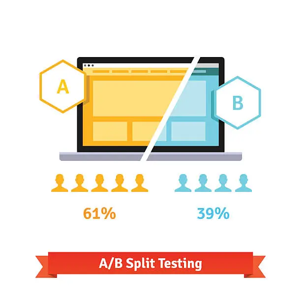 Vector illustration of AB split testing. Laptop screen