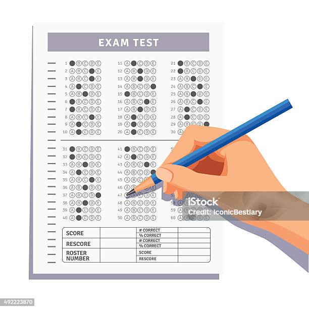 Student Filling Out Answers To Exam Test Stock Illustration - Download Image Now - Educational Exam, Medical Exam, Medical Test