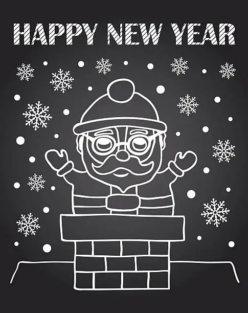 Vector illustration of New Year chalkboard card with Santa