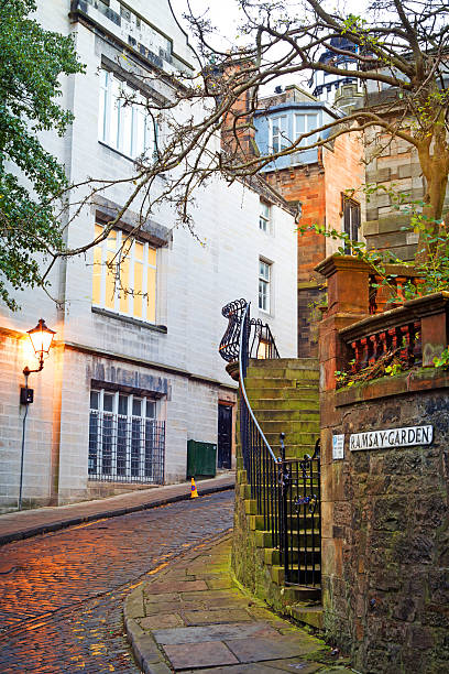 istock Old british colorful stairs architecture in Edinburgh 492224918