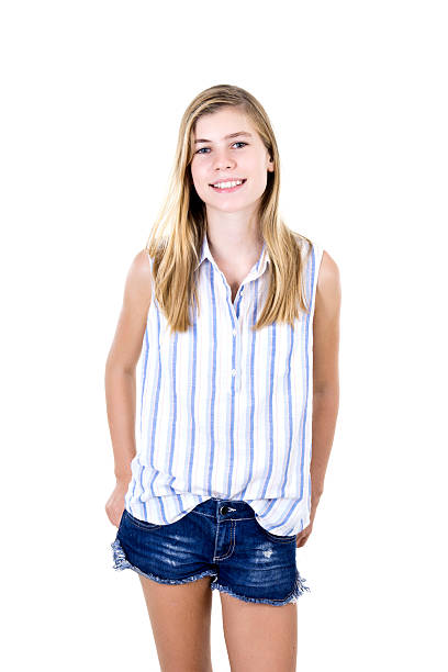 happy young girl on white background happy young girl on white background 15 year old blonde girl stock pictures, royalty-free photos & images