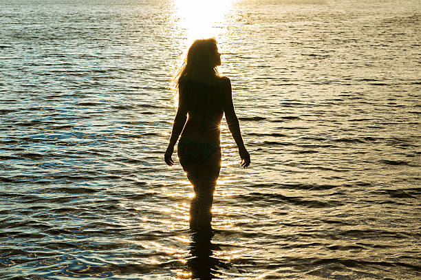 Free Stock Photo of Person Standing in Water at Sunset | Download Free ...