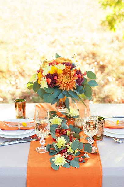 istock Exquisitely decorated table for two. Autumn themed table setting. 492227136