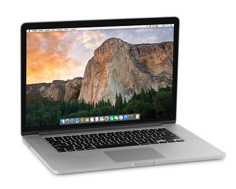 Sochi, RUSSIA - October 10 , 2015: New laptop 2015 year from the manufacturer Apple, MacBook Pro with retina display