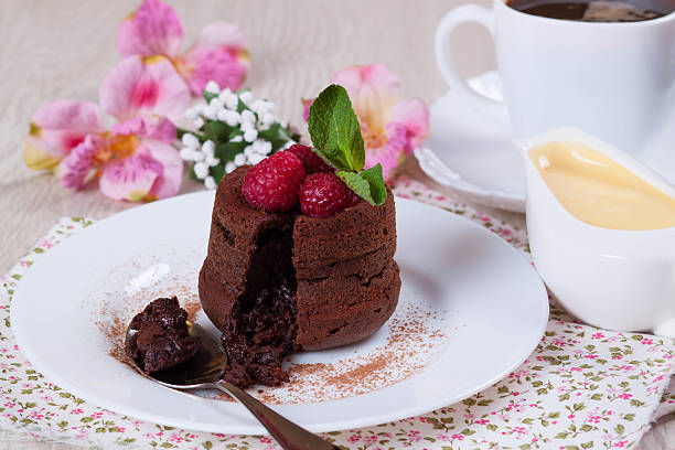 istock Chocolate fondant with raspberries 492230132