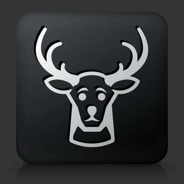 Vector illustration of Black Square Button with Reindeer Icon