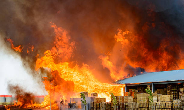 istock Factory burning in industrial area 492232514