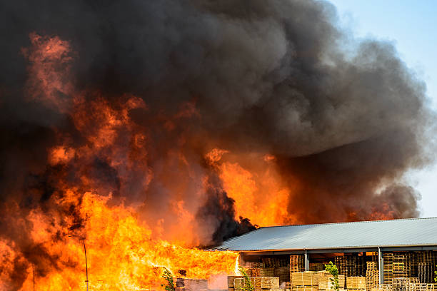 istock Factory burning in industrial area 492232588