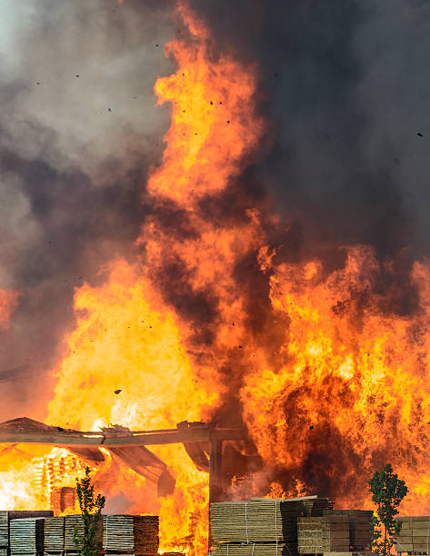 istock Factory burning in industrial area 492232644