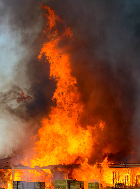 istock Factory burning in industrial area 492232692