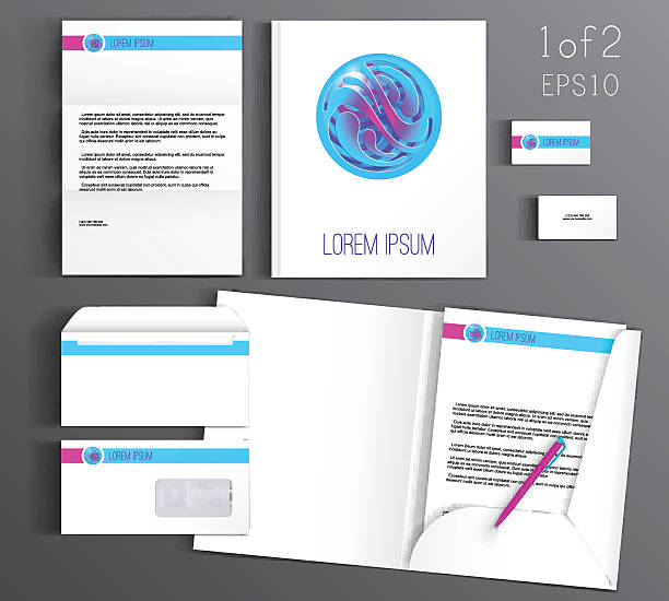 White stationery template design with blue round element. Docume vector art illustration