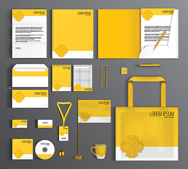 Corporate Identity set with a yellow flower vector art illustration