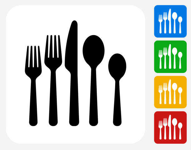 ilustrações de stock, clip art, desenhos animados e ícones de utensílios ícone flat design gráfico - white background cut out food choice