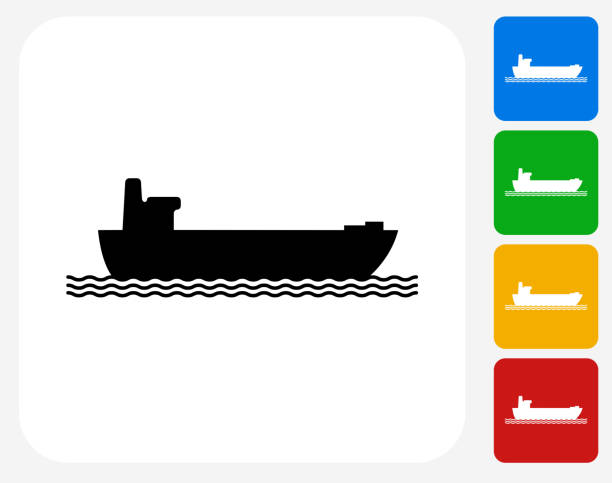 Freight Ship Icon Flat Graphic Design Freight Ship Icon. This 100% royalty free vector illustration features the main icon pictured in black inside a white square. The alternative color options in blue, green, yellow and red are on the right of the icon and are arranged in a vertical column. barge stock illustrations