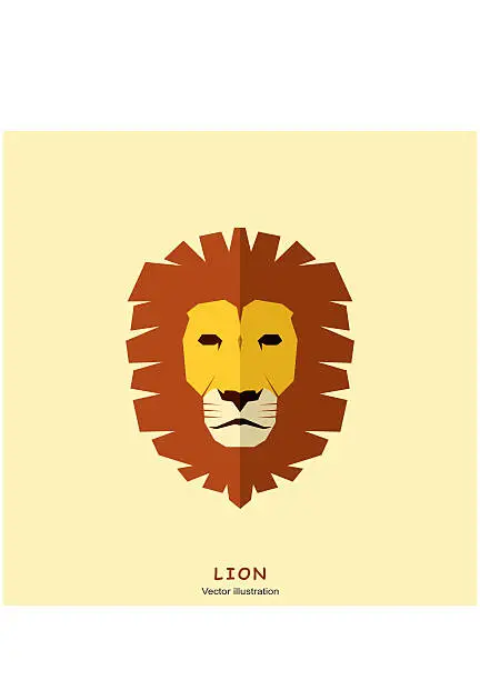 Vector illustration of Lion Head in flat style. Vector Illustration