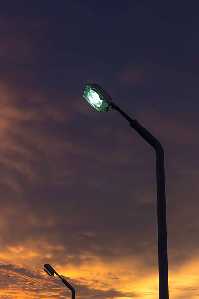 istock silhouette lamp on Twilight sky background 492250112