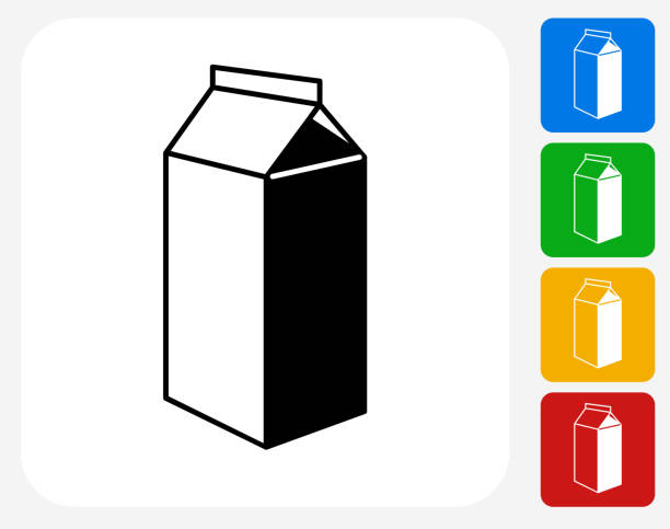 Carton Icon Flat Graphic Design Carton Icon. This 100% royalty free vector illustration features the main icon pictured in black inside a white square. The alternative color options in blue, green, yellow and red are on the right of the icon and are arranged in a vertical column. milk carton stock illustrations