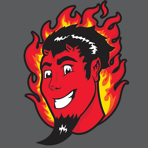 Handsome Devil with flames vector art illustration