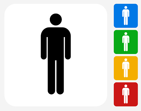 Stick Figure Icon. This 100% royalty free vector illustration features the main icon pictured in black inside a white square. The alternative color options in blue, green, yellow and red are on the right of the icon and are arranged in a vertical column.