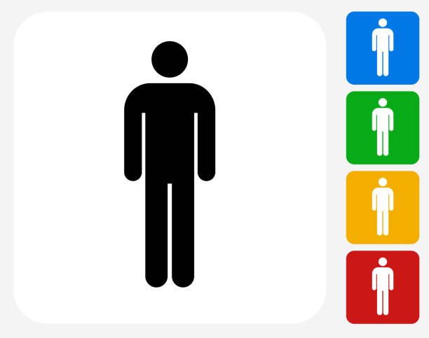 Stick Figure Icon Flat Graphic Design Stick Figure Icon. This 100% royalty free vector illustration features the main icon pictured in black inside a white square. The alternative color options in blue, green, yellow and red are on the right of the icon and are arranged in a vertical column. standing stock illustrations