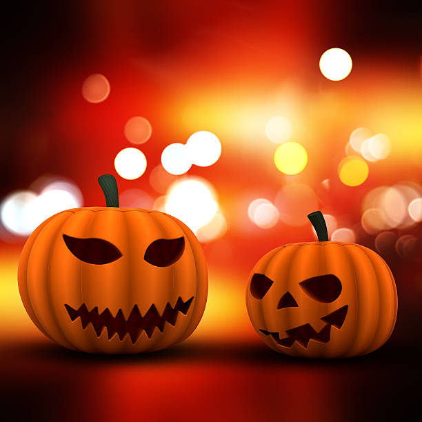 istock 3D Halloween background with pumpkins on a bokeh lights backgrou 492252966