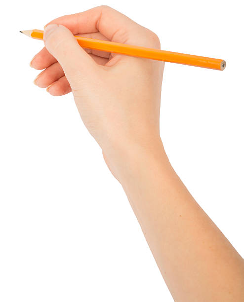 istock Humans hand holding pencil, top view 492253652