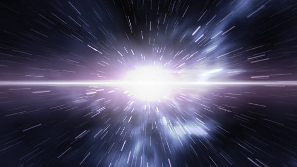 Futuristic timetravel or space warp An image of warp in space. A 3D rendered illustration of futuristic time travel trough the galaxy. You see a bright wormhole, rays of lights and a distorted cosmos around it. hyperdrive stock pictures, royalty-free photos & images