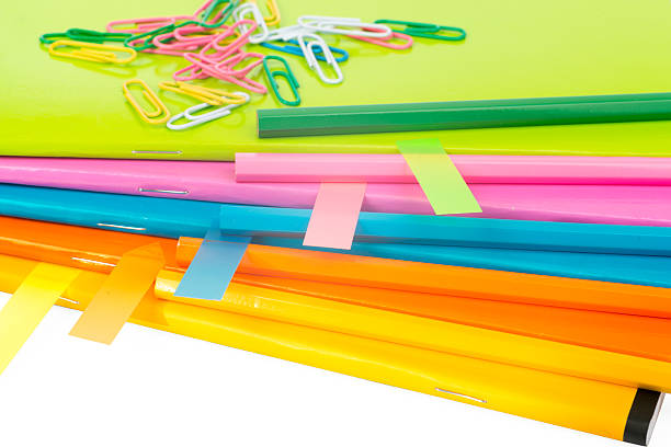 istock Colorful copybooks with stickers, close up view 492254792