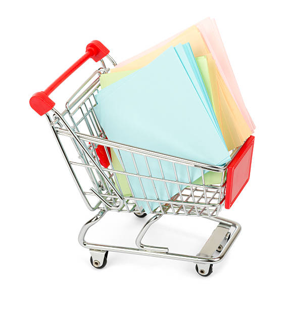 istock Stickers in shopping cart on white 492255300