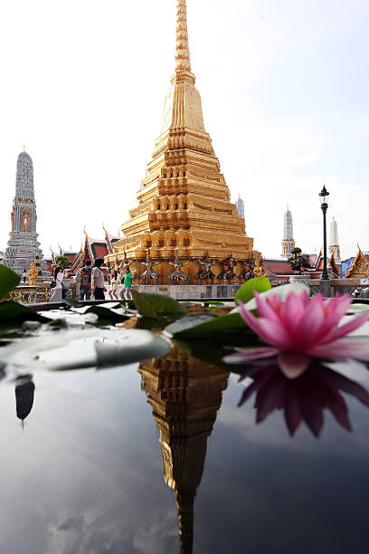 A lotus flower at Wat Phra Keo in the temple at the Royal Palace in the historic center of the capital Bangkok in Thailand.