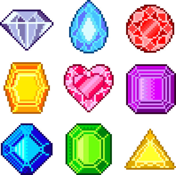 Bекторная иллюстрация Pixel gems векторный набор иконок для компьютерных игр