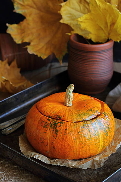 istock Baked pumpkin on a metal tray. 492259086