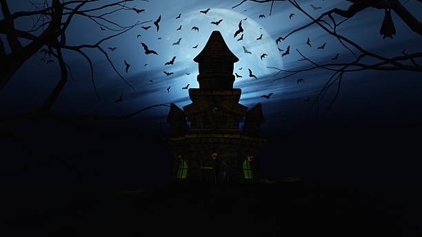 istock 3D Halloween background with spooky castle 492260060