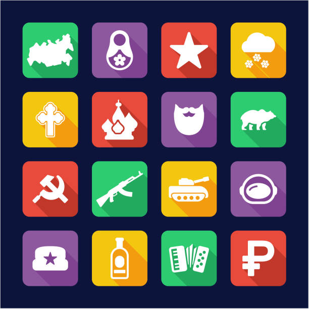 Russia Icons Flat Design This image is a vector illustration and can be scaled to any size without loss of resolution. babuska stock illustrations