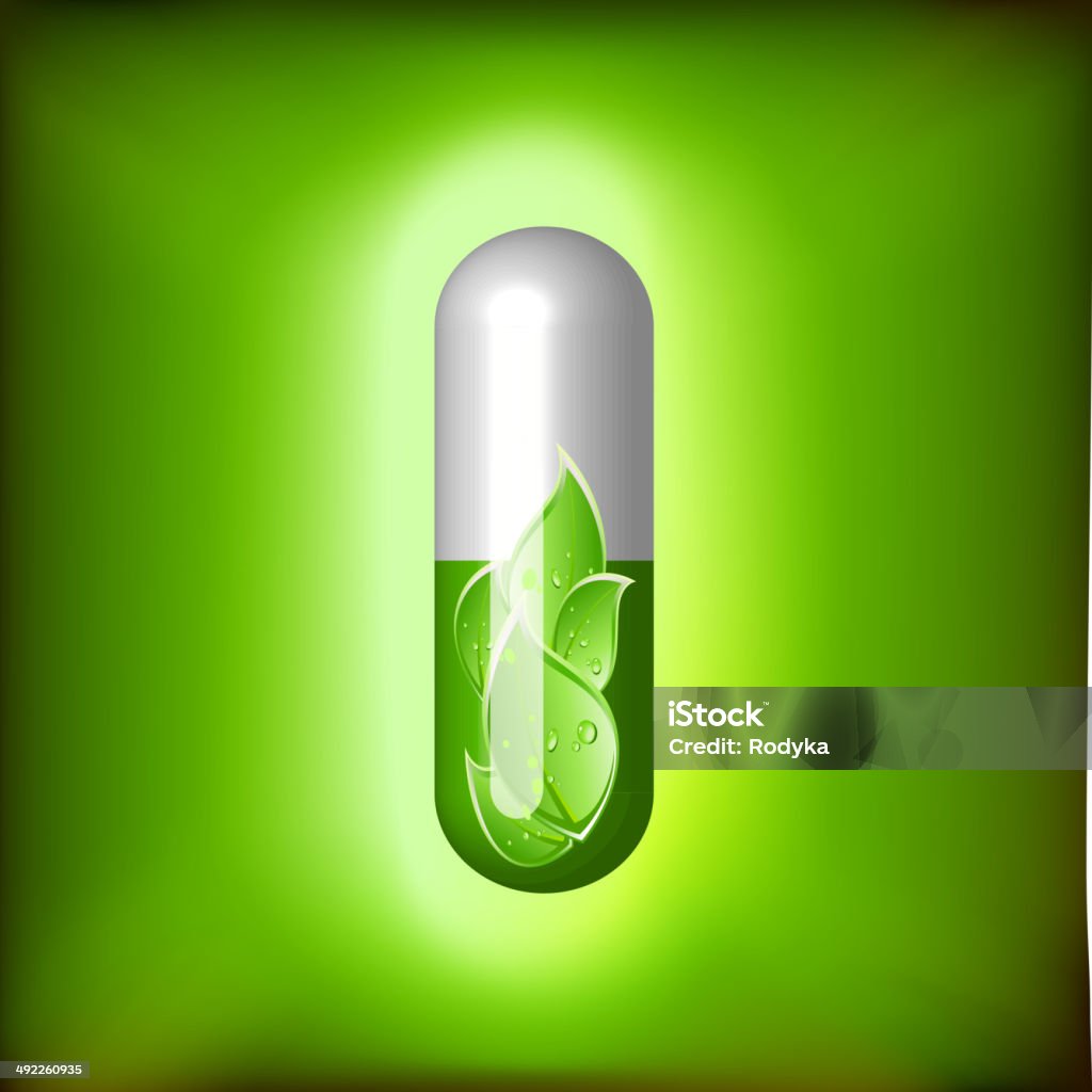 Verde concepto de medicamentos alternativos - arte vectorial de Cápsula libre de derechos