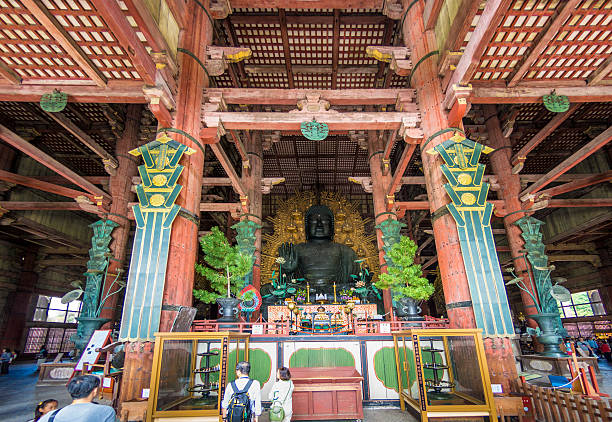 Nara, Japan - October 6, 2015: The Great Buddha of Todai-ji Temple in Nara, Japan. The Buddha statue is the world's largest bronze statue of Buddha with the height of 18m.