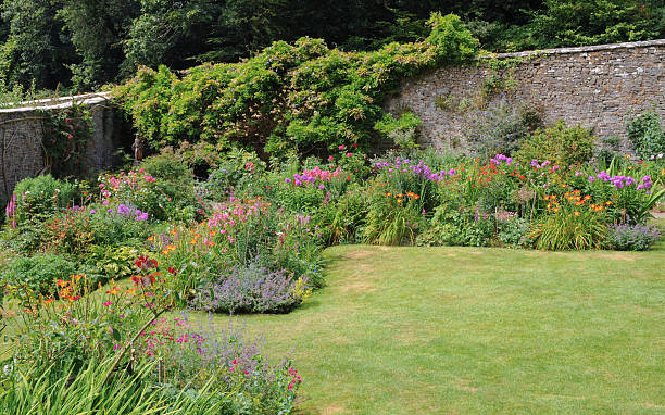Walled Garden in Summer Hartland, Devon, England, UK stock photo