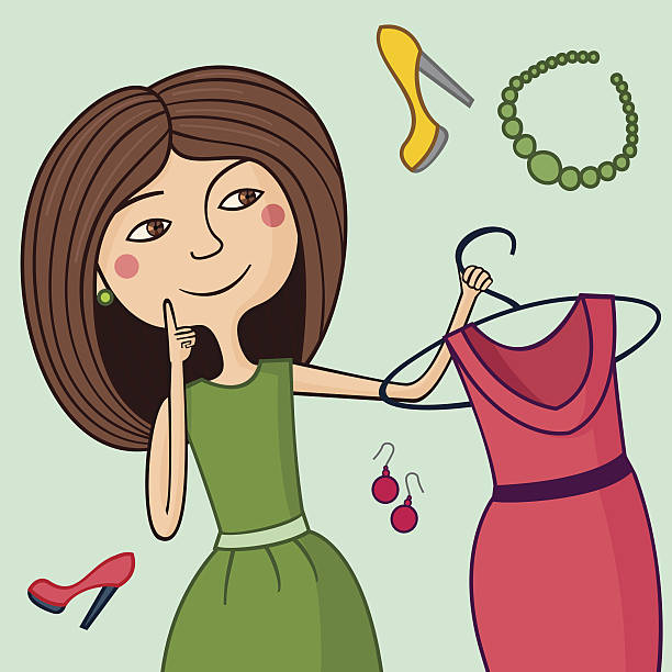 мода девушка - earring customer retail shopping stock illustrations